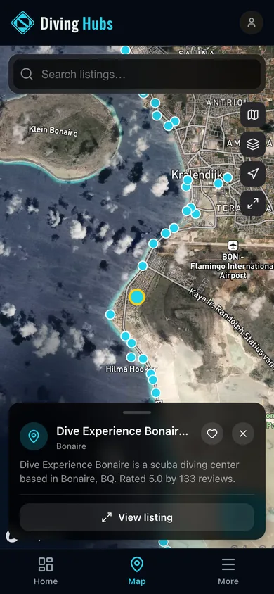 Nearby places mapped in the Diving Hubs app