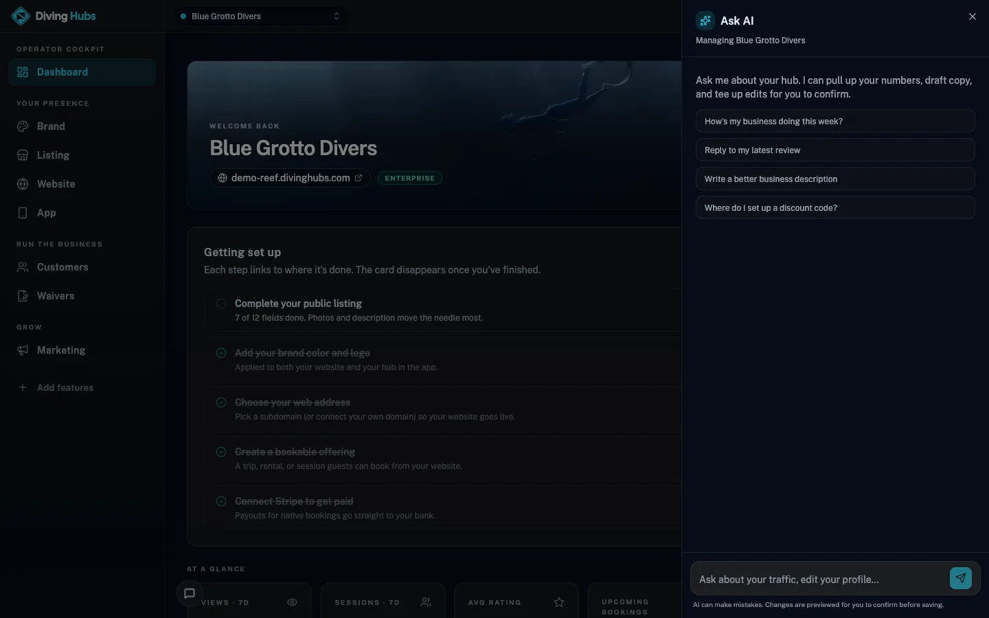 Diving Hubs cockpit: AI assistant