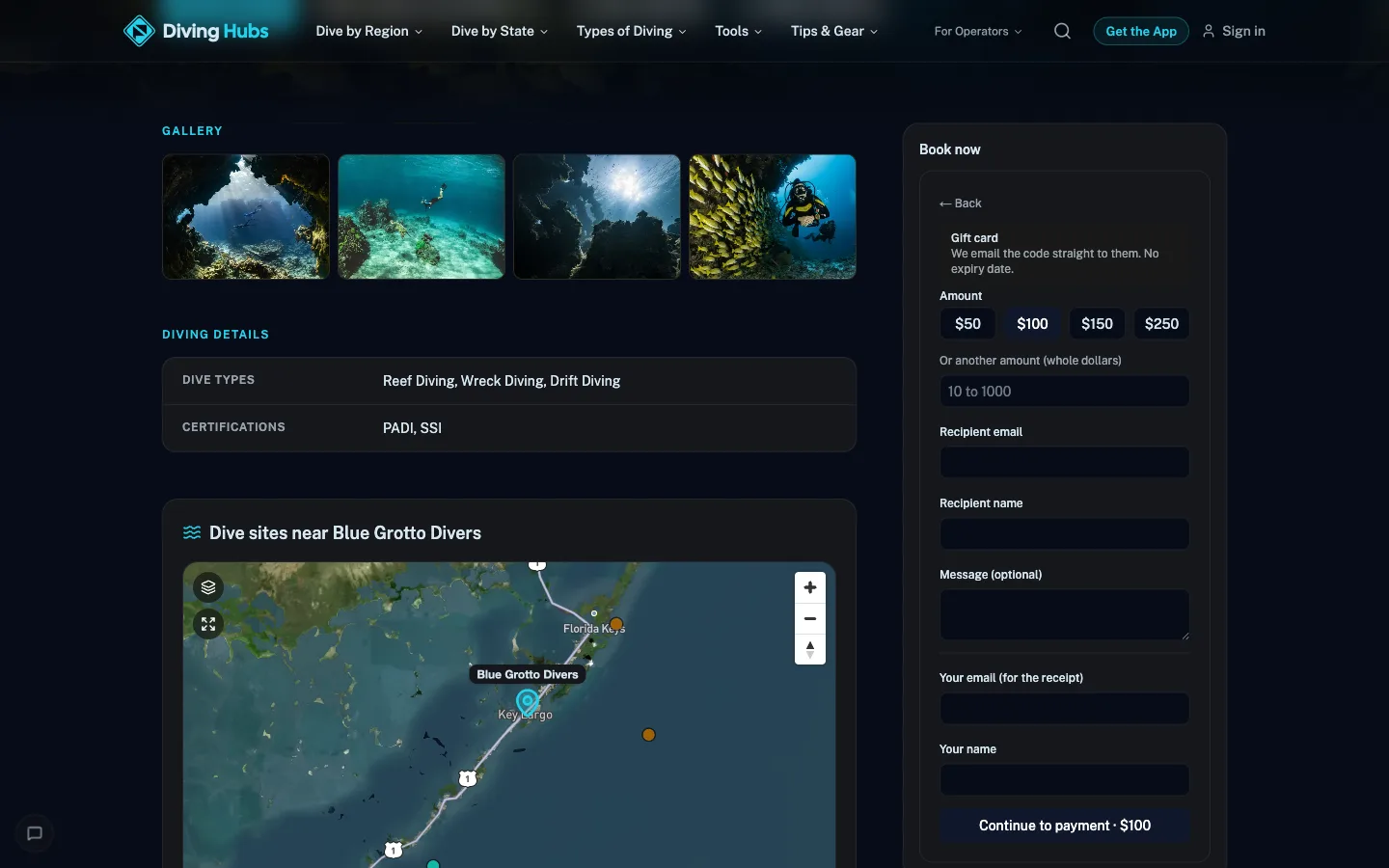 Promotions as a customer sees it on Diving Hubs