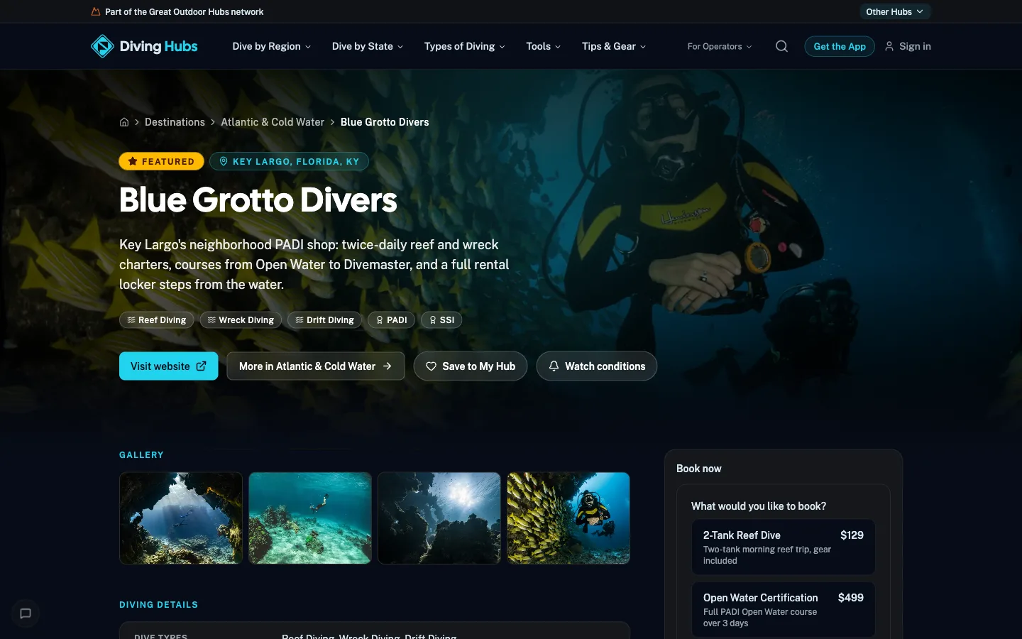 Bookings & payments as a customer sees it on Diving Hubs